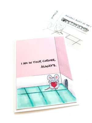 Cute mouse stamp in a corner. Perfect for handmade cards