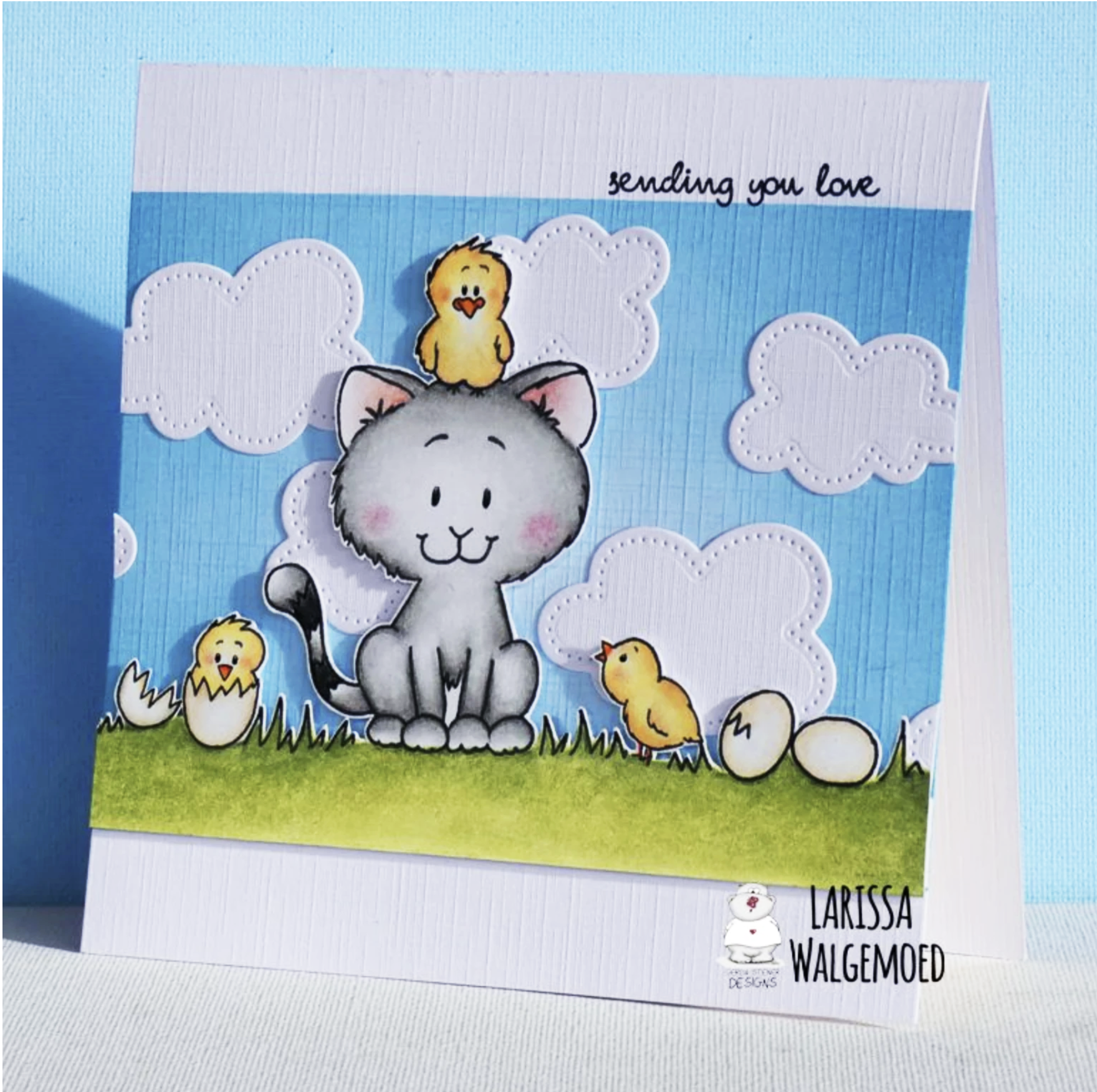 Sending you  love - Sweet cat and Chick card by Larissa