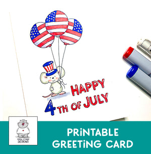 Happy 4th Mouse - Print & Color Greeting Card