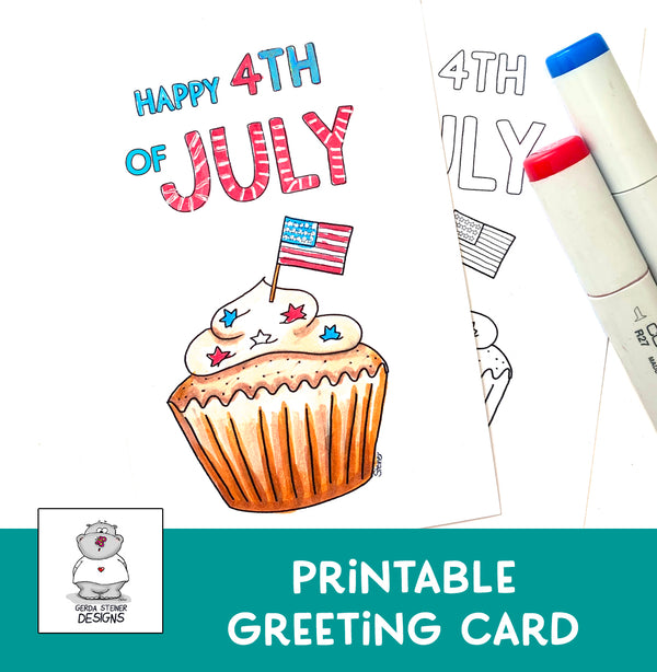 Happy 4th of July Printable Greeting Card - Gerda Steiner Designs, LLC