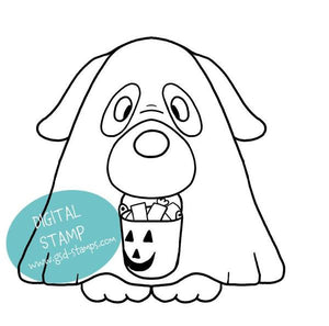 Dog Dressed as Ghost- Digital Stamp - Clearstamps - Clear Stamps - Cardmaking- Ideas- papercrafting- handmade - cards-  Papercrafts - Gerda Steiner Designs
