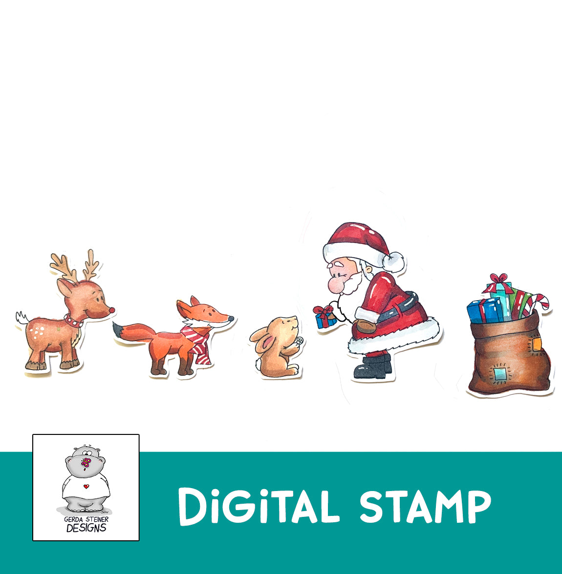 Santa and three Friends Christmas - Digital Stamps