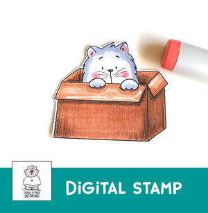 Cat in box - Digital Stamp