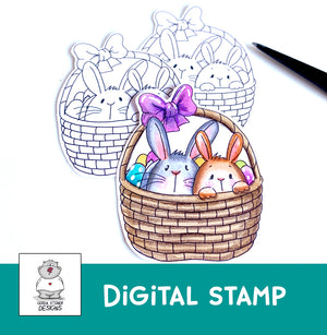 Bunnies in Easter Basket - Digital Stamp