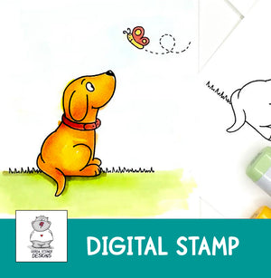 Dog and Butterfly -  Digital Stamp