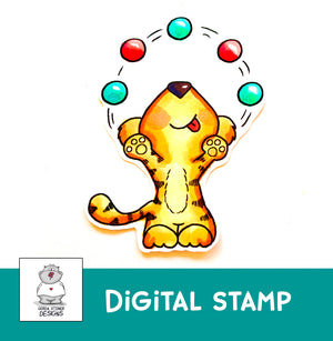 Juggling Tiger Digital Stamp