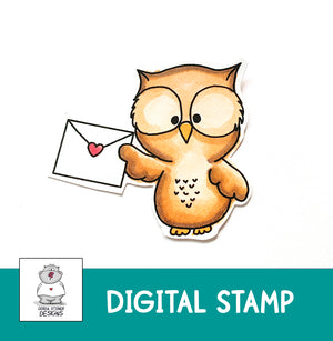 Owl with letter - Digital Stamp