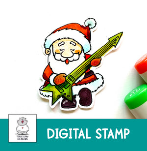 Santa playing Guitar - Digital Stamp