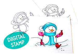 Snowman and Birds Digital Stamp - Clearstamps - Clear Stamps - Cardmaking- Ideas- papercrafting- handmade - cards-  Papercrafts - Gerda Steiner Designs