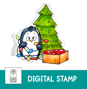 Decorating Penguin - Digital Stamp