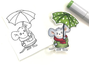 Umbrella Mouse Digital Stamp - Clearstamps - Clear Stamps - Cardmaking- Ideas- papercrafting- handmade - cards-  Papercrafts - Gerda Steiner Designs